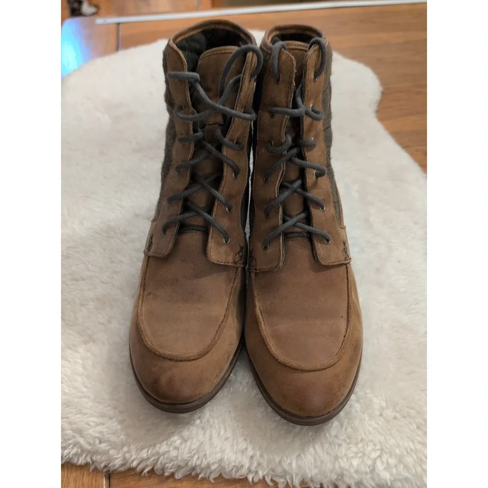 The North Face Bridgeton Wedge Boots Brown Leather Gray Fabric Women's Sz 9M GUC